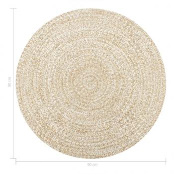 Teppich Handgefertigt Jute Weiß und Natur 90 cm