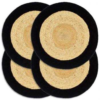 ARDEBO.de - Tischsets 4 Stk. Natur und Schwarz 38 cm Jute und Baumwolle