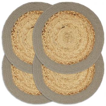 ARDEBO.de - Tischsets 4 Stk. Natur und Grau 38 cm Jute und Baumwolle