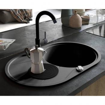 ARDEBO.de - Granitspüle Einzelbecken Oval Schwarz 