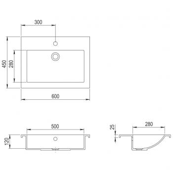 Granitbecken 600×450×120 mm Grau