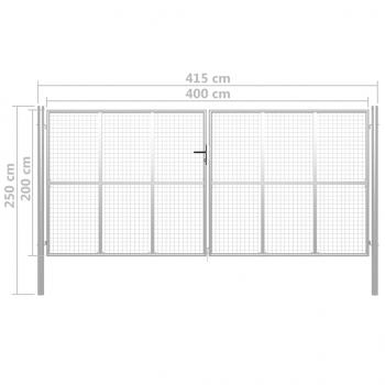 Gartentor Verzinkter Stahl 415 x 250 cm Silbern