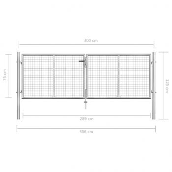 Gartentor Verzinkter Stahl 306 x 125 cm Silbern