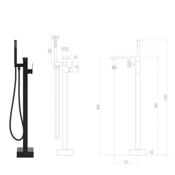 Freistehende Badewannenarmatur Schwarz Edelstahl 90 cm 