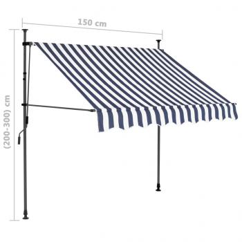 Einziehbare Markise Handbetrieben mit LED 150 cm Blau und Weiß