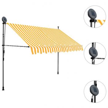 Einziehbare Markise Handbetrieben mit LED 300 cm Weiß Orange