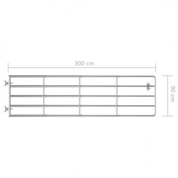 5-Rohre-Weidetor Stahl (115-300)×90 cm Silbern 