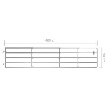 5-Rohre-Weidetor Stahl (150-400)×90 cm Silbern