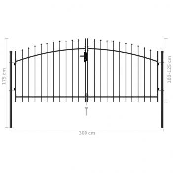 Zauntor Doppelflügel mit Speerspitzen Stahl 3 x 1,25 m Schwarz