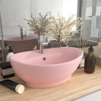 ARDEBO.de - Luxus-Waschbecken Überlauf Oval Matt-Rosa 58,5x39 cm Keramik   