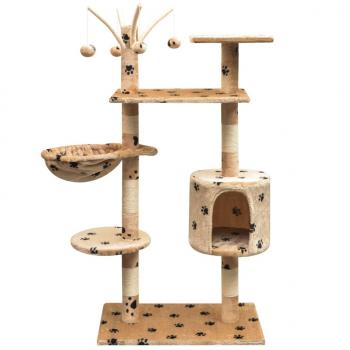 ARDEBO.de - Katzen-Kratzbaum 125 cm Beige mit Pfoten-Aufdruck