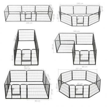 Hunde-Laufgitter 8 Paneele Stahl 60 x 80 cm Schwarz