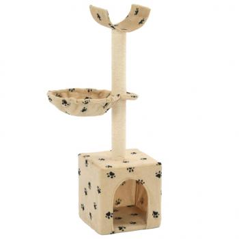 ARDEBO.de - Katzen-Kratzbaum mit Sisal-Säulen 105 cm Beige Pfoten-Aufdruck