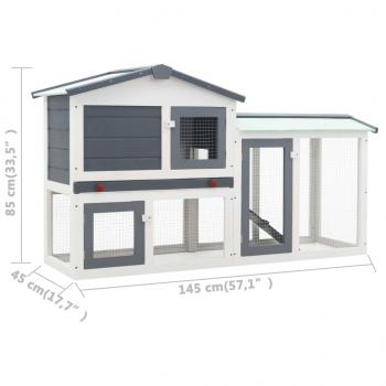 Großer Kaninchenstall Grau und Weiß 145x45x84 cm Holz