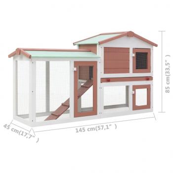 Großer Kaninchenstall Braun und Weiß 145x45x84 cm Holz