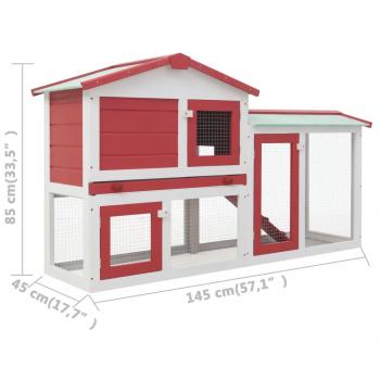 Großer Kaninchenstall Rot und Weiß 145x45x84 cm Holz