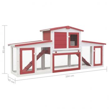 Großer Kaninchenstall Rot und Weiß 204x45x85 cm Holz