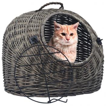 ARDEBO.de - Katzen-Transportkorb Grau 45x35x35 cm Natürliche Weide