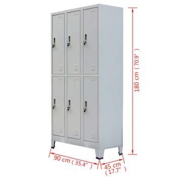 Schließfachschrank mit 6 Fächern Stahl 90x45x180 cm Grau 