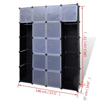 Modularer Schrank mit 14 Fächern schwarz/weiß 37x146x180,5cm