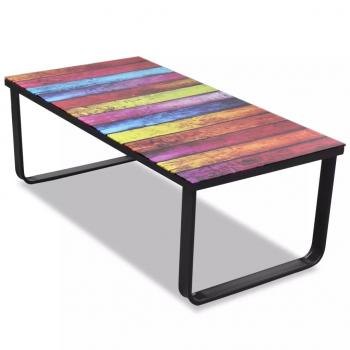 ARDEBO.de - Couchtisch mit Glasplatte Regenbogen-Aufdruck 