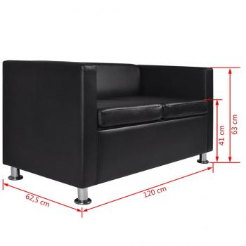 2-Sitzer-Sofa Kunstleder Schwarz 