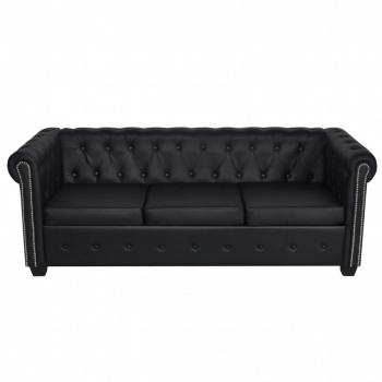 Chesterfield-Sofa 3-Sitzer Kunstleder Schwarz  