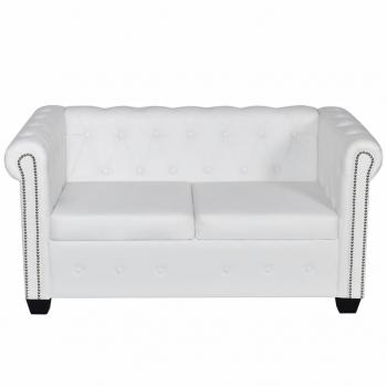 Chesterfield-Sofa 2-Sitzer Kunstleder Weiß 