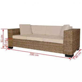 3-Sitzer Sofa Echtes Rattan 