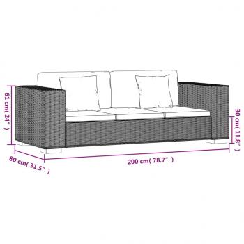 3-Sitzer Sofa Echtes Rattan 