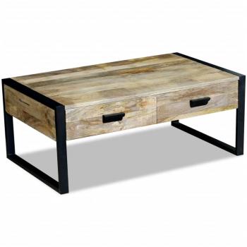 Couchtisch mit 2 Schubladen Massivholz Mango 100x60x40 cm