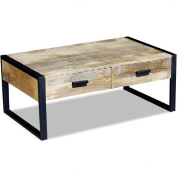 Couchtisch mit 2 Schubladen Massivholz Mango 100x60x40 cm