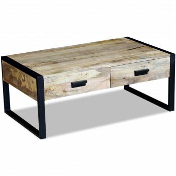 Couchtisch mit 2 Schubladen Massivholz Mango 100x60x40 cm