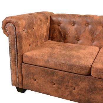 Chesterfield-Ecksofa 6-Sitzer Kunstleder Braun 