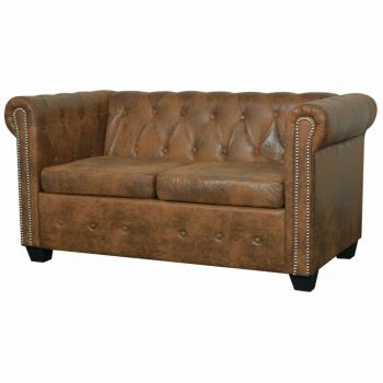 ARDEBO.de - Chesterfield-Sofa 2-Sitzer Kunstleder Braun