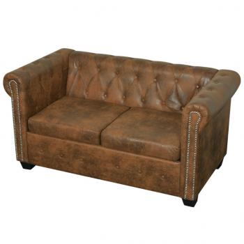 Chesterfield-Sofa 2-Sitzer Kunstleder Braun