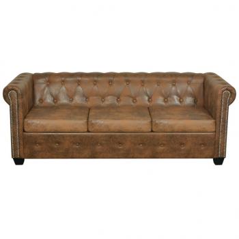 Chesterfield-Sofa 3-Sitzer Kunstleder Braun