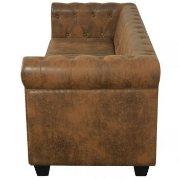 Chesterfield-Sofa 3-Sitzer Kunstleder Braun