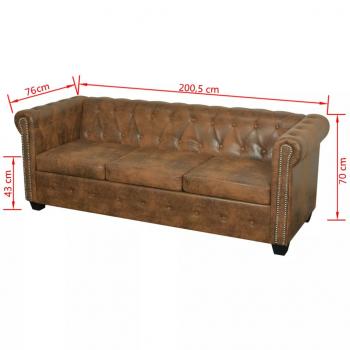 Chesterfield-Sofa 3-Sitzer Kunstleder Braun