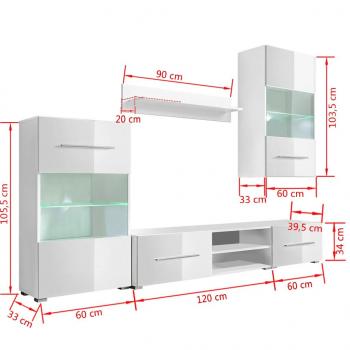 Fünfteilige Wohnwand TV-Schrank mit LED-Beleuchtung Weiß