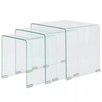 ARDEBO.de - Dreiteiliges Satztisch-Set aus gehärtetem Glas Transparent