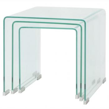 Dreiteiliges Satztisch-Set aus gehärtetem Glas Transparent