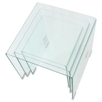 Dreiteiliges Satztisch-Set aus gehärtetem Glas Transparent