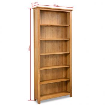 Bücherregal 6 Fächer 80x22,5x180 cm Massivholz Eiche