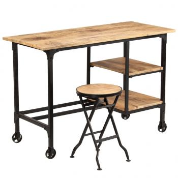 ARDEBO.de - Schreibtisch mit Klapphocker Mangoholz Massiv 115x50x76 cm