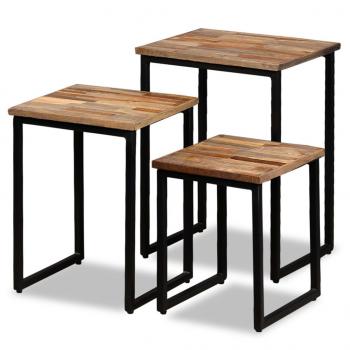 ARDEBO.de - 3-tlg. Satztisch-Set Recyceltes Massivholz Teak