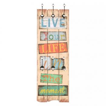 Wandgarderobe mit 6 Haken 120 x 40 cm "LIVE LIFE" 