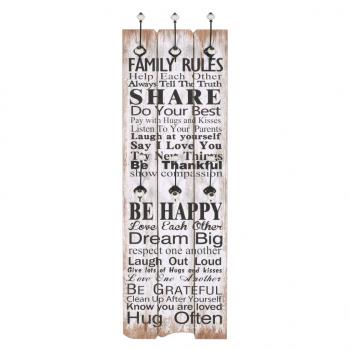 Wandgarderobe mit 6 Haken 120 x 40 cm "FAMILY RULES" 