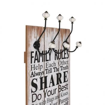 Wandgarderobe mit 6 Haken 120 x 40 cm "FAMILY RULES" 