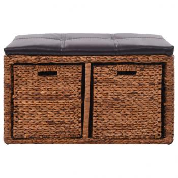 Sitzbank mit 2 Körben Seegras 71×40×42 cm Braun